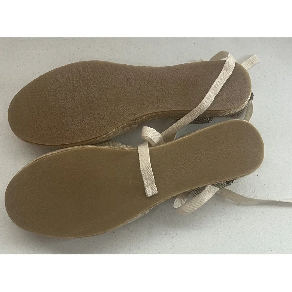 Vida Leather Off White Shimmery Espadrilles Ankle Tie Size 40 US Size 9 New